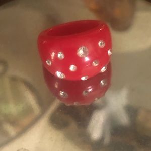 Vintage RED Lucite Rhinestone Bubble Ring